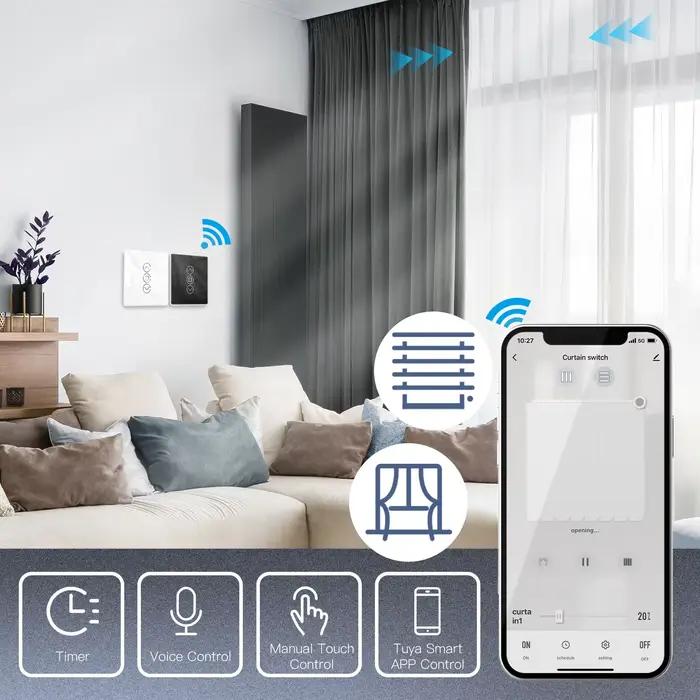 Interrupteur de Rideau Wi-Fi Intelligent 2.5D Arc Verre Écran Tactile Compatible avec Alexa Google Home Pour Contrôle de Stores Roulants Volets Occasions Spéciales Modernisation Maison Confort Technologie Avancée