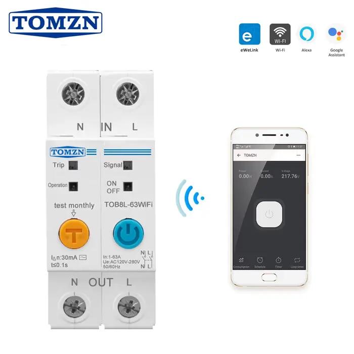 TOMZN 63A EWeLink Compteur d'énergie intelligent monophasé WIFI avec surveillance kWh, disjoncteur,