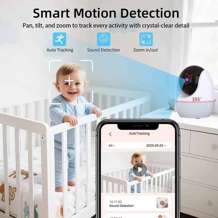 Moniteur Bébé WiFi 1080P Écran 4,3 Pouces Contrôle Double Berceuses Vision Nocturne Rappel Alimentation Veilleuse Caméra Bébé PTZ Occasions Spéciales