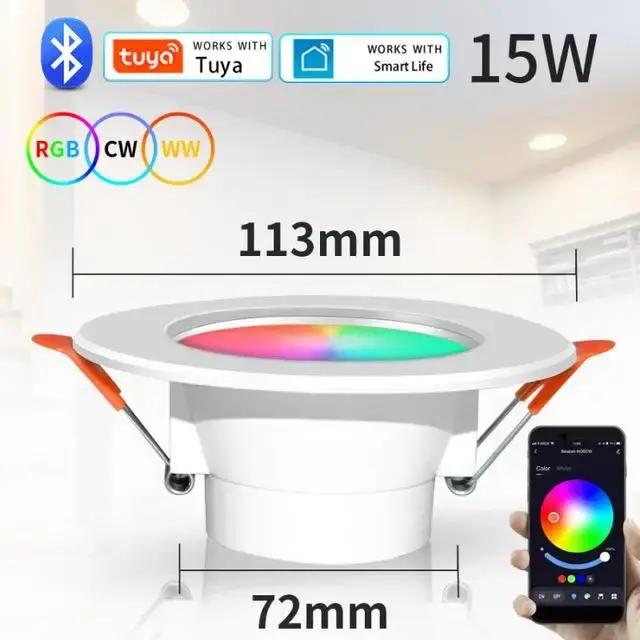 TUYA LED Downlight Dimmable AC85-265V 10W 15W Intelligent Graffiti contrôle voix APP RGB CW couleur Spot plafond encastr