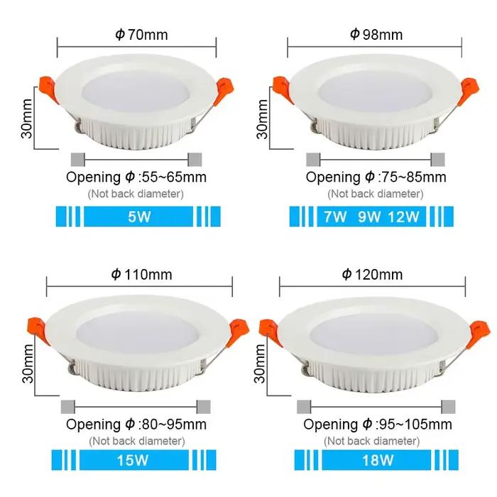 10 pièces LED Downlight 12W 15W 18W 9W AC220V 5W 7W 110V Spot encastré épais en aluminium éclairage