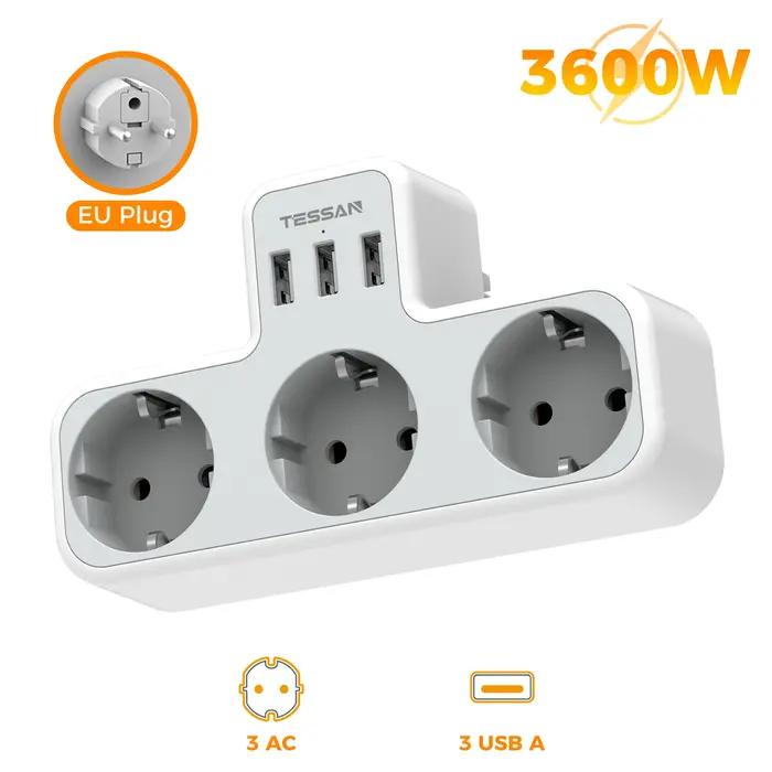 TESSAN prise murale Multiple avec 3 prises ca Ports de charge