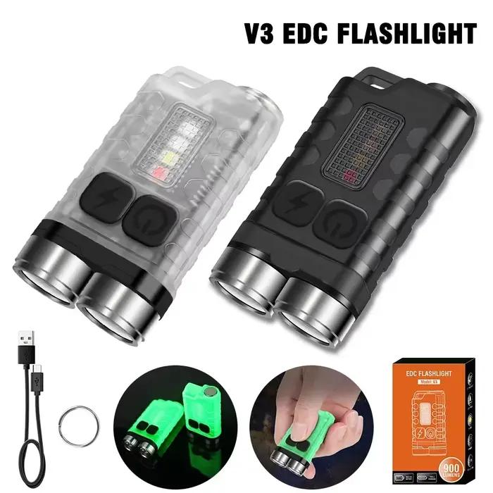 Mini porte-clés Portable lampe de poche LED TYPE C Rechargeable Camping randonnée lanterne haute pui