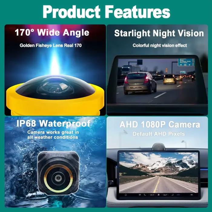 AHD HD – objectif Fisheye doré avec Logo de vue avant de voiture