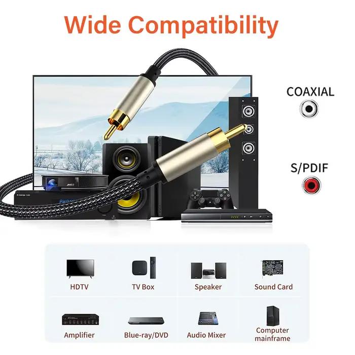 Câble coaxial SPDIF RCA vers RCA plaqué or pour amplificateur de caisson de basses console de mixage carte son boîtier TV PC de voiture prise phono stéréo HiFi 5.1