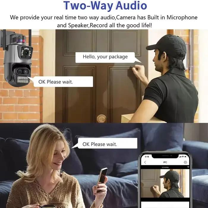 360 sans fil extérieur 6K 12MP WiFi caméra de sécurité ICSee intelligent trois objectifs 8X Zoom vidéo Surveillance