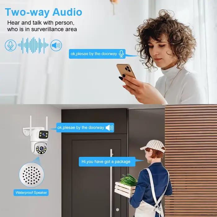 Caméra de surveillance extérieure PTZ IP WiFi HD 6MP avec suivi automatisé et double écran pour surveillance intérieure et extérieure à offrir pour la sécurité de la maison et du jardin occasions spéciales