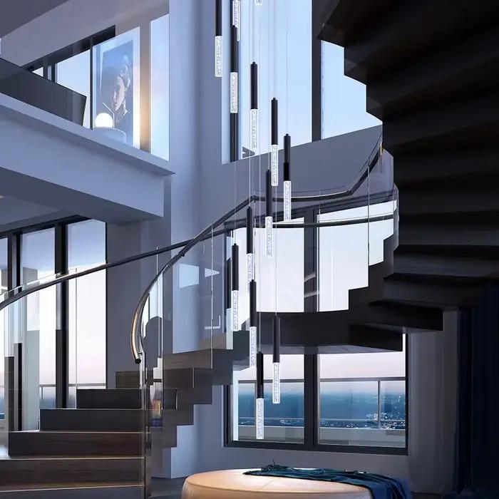 Bande rotative escalier Long lustre moderne LED Simple noir atmosphérique Duplex grenier