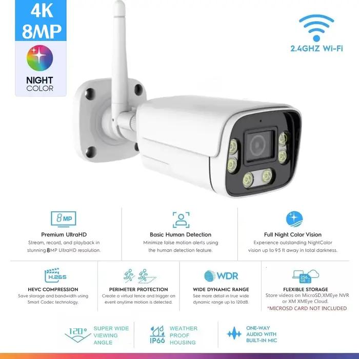 ICsee 4K 8MP sans fil sécurité extérieure Wifi AI caméra 98ft couleur nocturne détection humaine bal