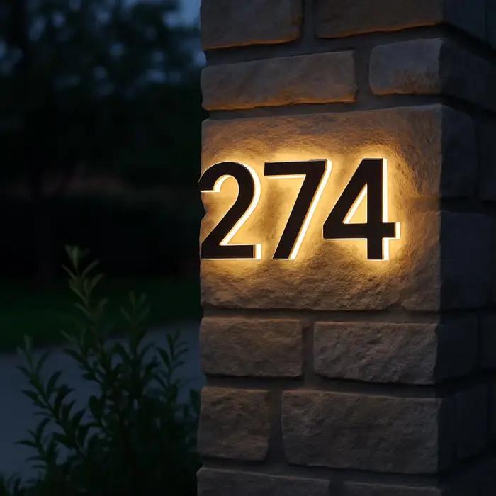Plaques de porte en acier inoxydable laqué numéros de maison personnalisables rétroéclairées résistantes aux intempéries pour façade moderne et élégante occasions spéciales