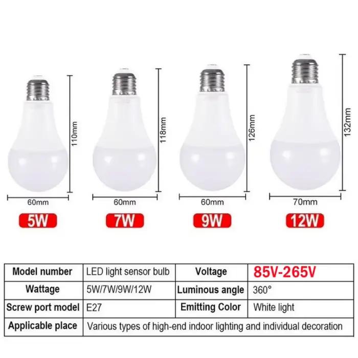 E27 LED crépuscule à l'aube ampoule 5W 7W 9W 12W capteur lumière extérieure AC 85-265V jour veilleus