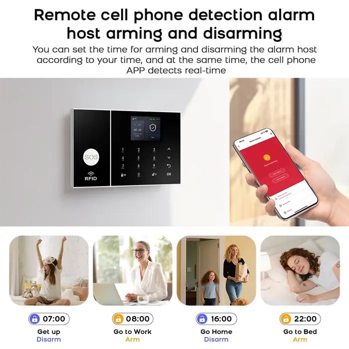 Système d'alarme intelligent pour maison connectée 4G WiFi sans fil avec contrôle par application compatible Tuya Alexa Google Home sans frais mensuels sécurité maison connectée occasionnels offerts sécurité domestique