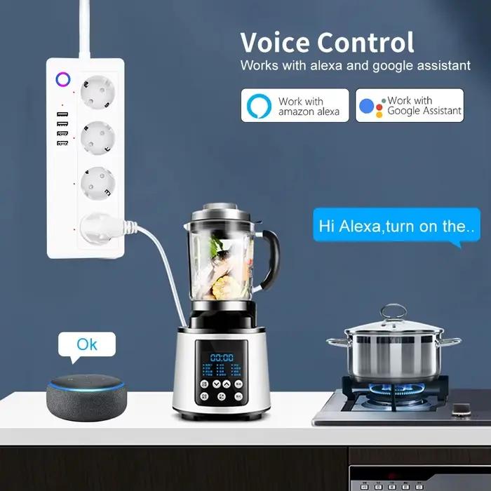 Prise intelligente WiFi avec 4 prises et 4 ports USB, compatible avec Alexa, Google Home, Tuya SmartLife, pour une maison connectée et un confort quotidien amélioré