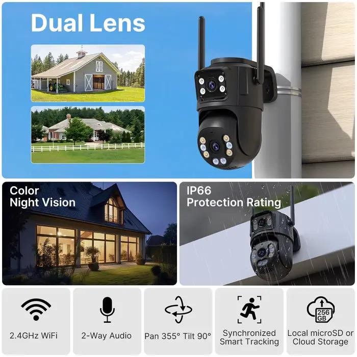 4K 8MP HD Wifi PTZ caméra extérieure 4MP double objectif