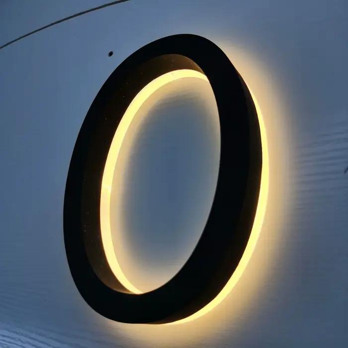 Plaque de porte en acier inoxydable éclairée par LED, numéro de maison noir personnalisé de 5 pouces