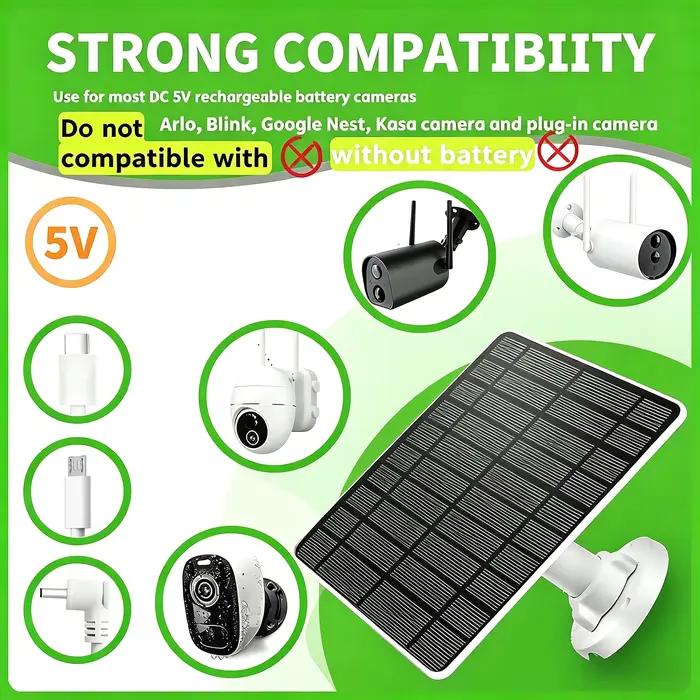 Panneau solaire 5W pour caméra de sécurité USB-C/DC/Micro USB