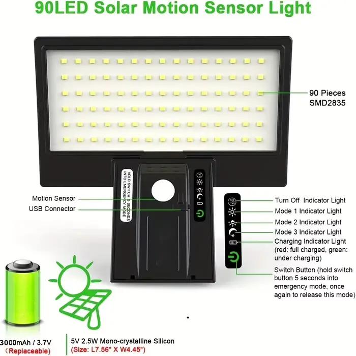 Lumières de sécurité solaires lumières d'inondation solaires extérieures étanches avec capteur de mo