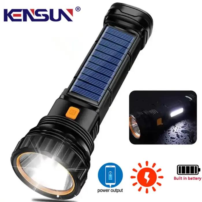 Lampe de poche solaire LED multifonction lanterne extérieure longue portée torche batterie externe d