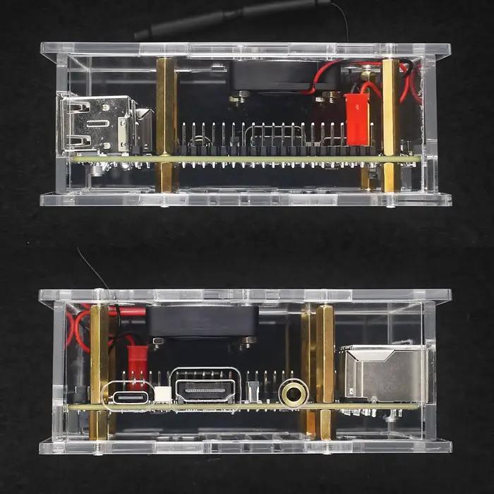 Boitier en acrylique transparent pour Orange Pi 4 Pro avec options de refroidissement ventilateur et dissipateur thermique pour bureau moderne et élégant occasions spéciales