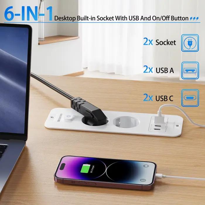 Prise encastrée de Table ue avec 2 USB A 2 Type C PD20W charge rapide