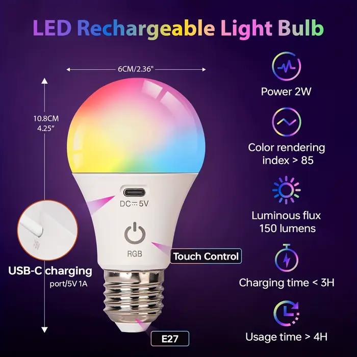 Ampoule rechargeable avec télécommande Dim & RGB