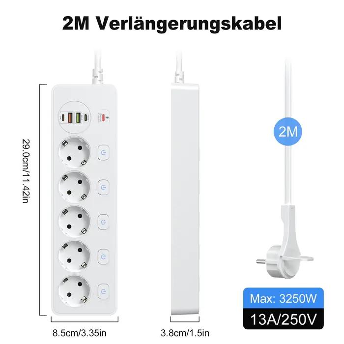 Multiprise intelligente à prise européenne avec port multi USB type-c