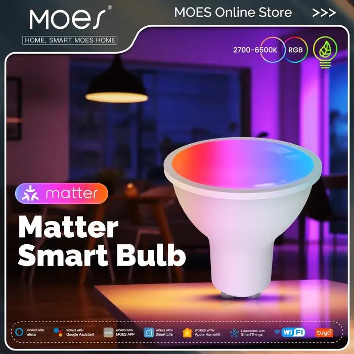 Ampoule intelligente LED MOES Tuya Matter WiFi GU10 à intensité variable 16 millions de couleurs RVB pour commandes vocales Alexa Google Home Blanc Chaud Blanc Bleu Bleu Marine Bourgogne Gris Clair Jaune Rouge Violet Vert