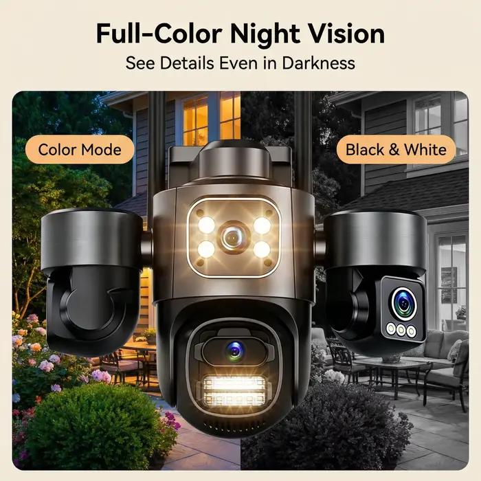 Caméra IP WiFi HD 15MP à triple écran et triple objectif ICsee