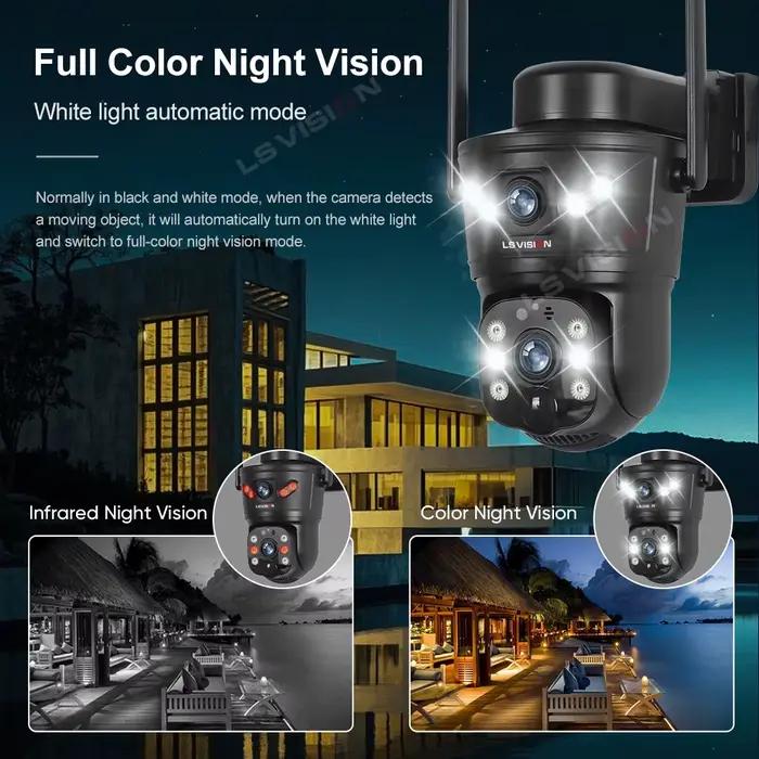 Caméra solaire extérieure LS VISION 4G/WiFi avec surveillance nocturne full color, interphone bidirectionnel et système de suivi humanoïde pour sécurité résidentielle et commerciale