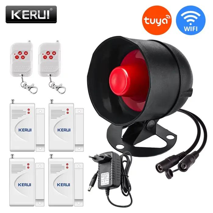 Kit d'alarme sans fil intelligent avec sirène, capteur de porte, détecteur de mouvement pour sécurité résidentielle compatible avec Google Home et Alexa