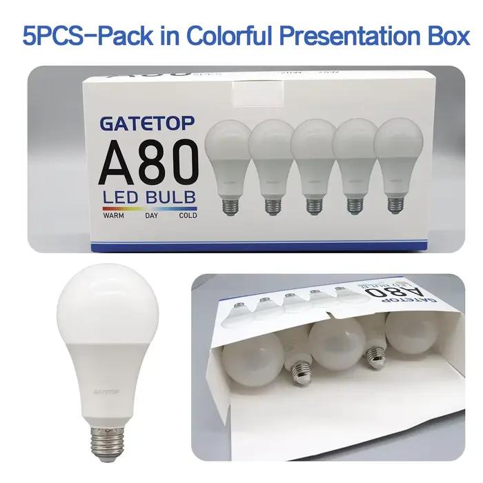 Paquet de 5 A60 A80 LED ampoule lampes E27 AC 220V