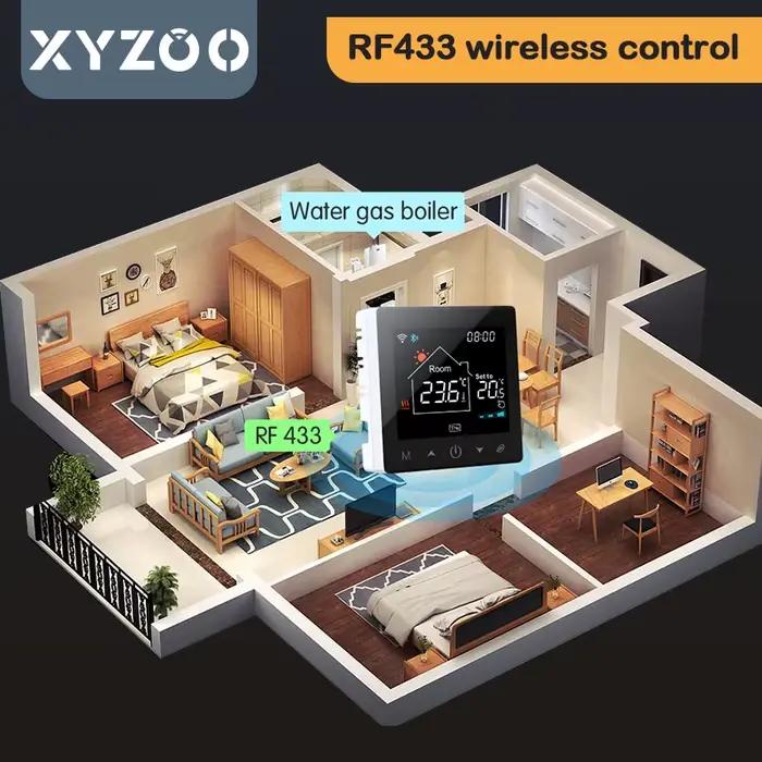 Thermostat sans fil intelligent RF433 pour chaudière à gaz, contrôle de température programmable avec Google Home et Alexa, design avant-gardiste pour confort thermique optimal occasions spéciales