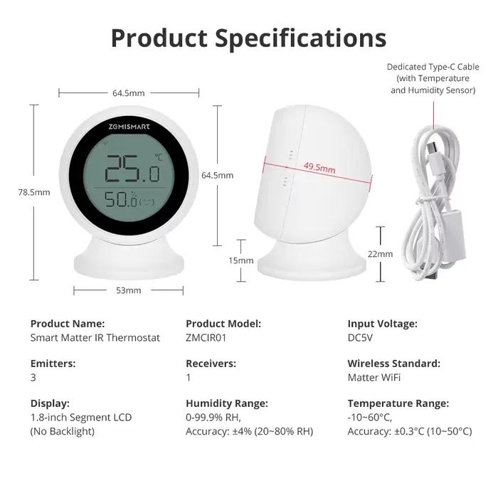 Thermostat WiFi IR avec capteur T&H intelligent pour climatiseur compatible HomeKit Google Home occasions spéciales à offrir