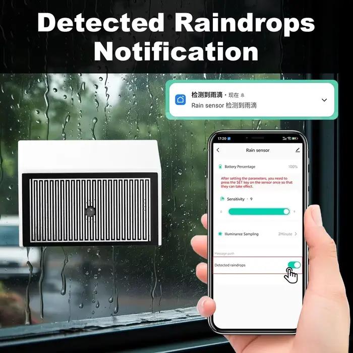 Capteur de pluie Tuya Zigbee 2 en 1 détecteur de lumière extérieur étanche IPX4 pour jardins terrasses et sécurité lumineuse智能家居外置雨水和光照传感器,结合了实时监控雨水和光照强度的功能,适用于保护花园、露台和其他室外空间的安全与舒适。