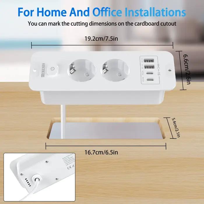 Prise encastrée de Table ue avec 2 USB A 2 Type C PD20W charge rapide