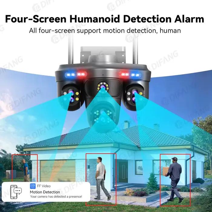 DIFANG 35MP WiFi caméra IP 4 écrans 7 lentilles 10X Zoom extérieur sans fil PTZ