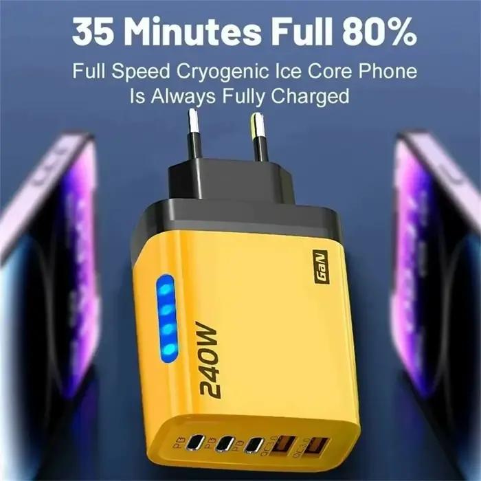 Chargeur USB C GaN 240W rapide et sécurisé pour iPhone Samsung Xiaomi compatibles UE/US Occasions quotidiennes et voyages