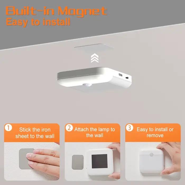Lumière de capteur de mouvement Led USB TYPE-C charge lampe carrée pour chambre cuisine escalier cou