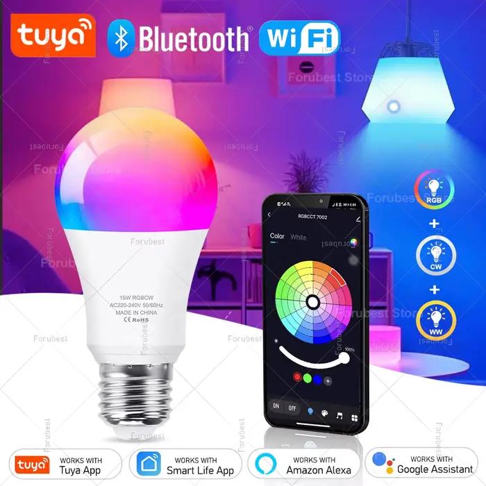 Tuya – ampoule LED intelligente E27 RGB CW 15W 20W