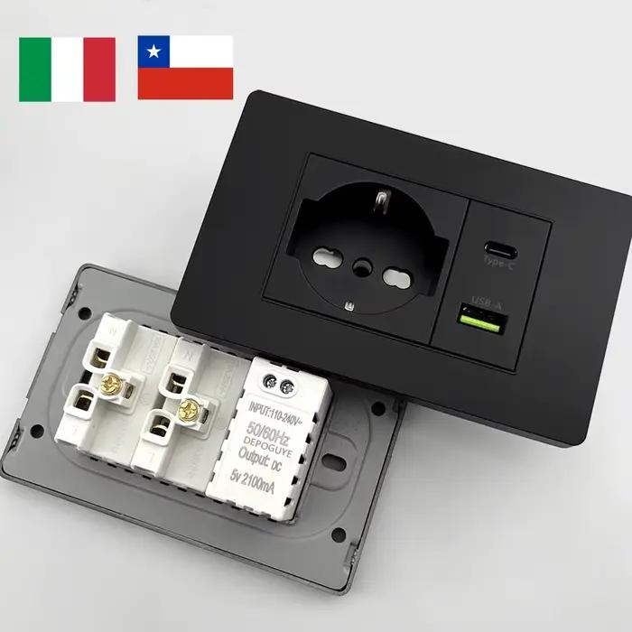 Prise de courant noire italie chili avec USB intelligente type-c charge rapide