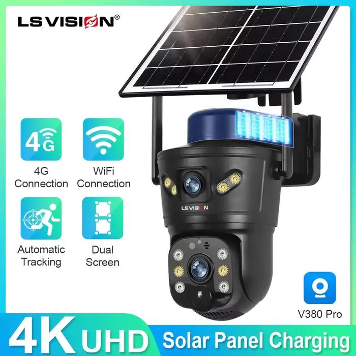 Caméra solaire extérieure LS VISION 4G/WiFi avec surveillance nocturne full color, interphone bidirectionnel et système de suivi humanoïde pour sécurité résidentielle et commerciale