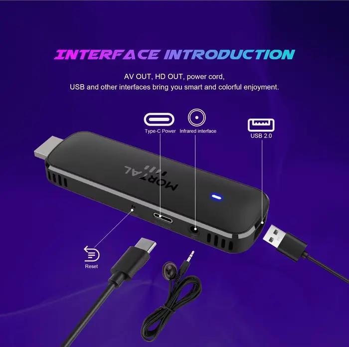 Clé de streaming Mortal Wi-Fi 6 Q8 Ultra 4K HDR Android 14 Allwinner H313 avec télécommande vocale Netflix YouTube TV en direct gratuite
