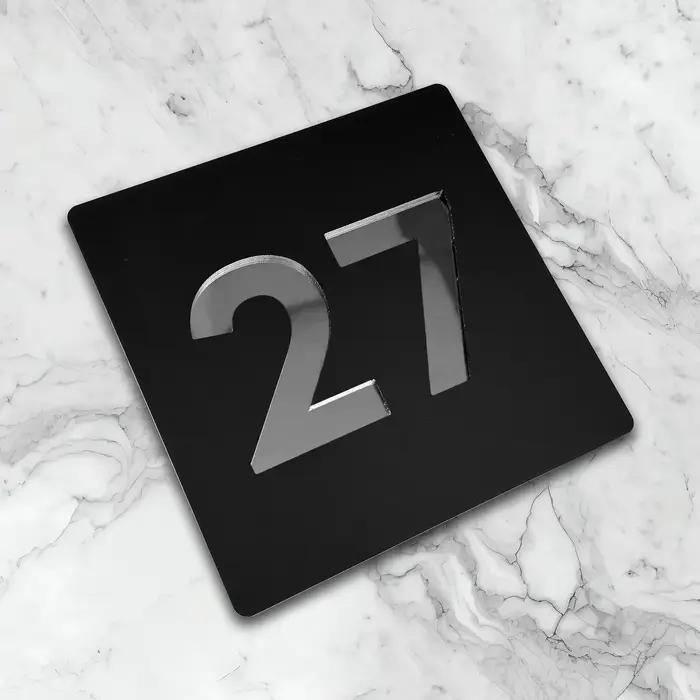 Plaque de numéro de maison extérieure personnalisée moderne et contemporaine en 3D, noir mat/noir et