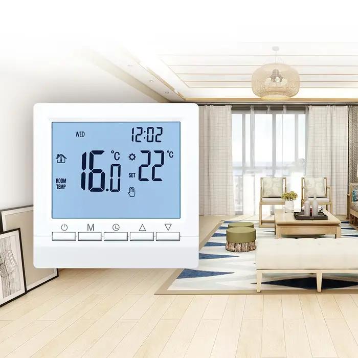 Thermostat de chambre programmable avec batterie pour contrôle de la température de chauffage à gaz, installation murale, fonction antigel, sécurité enfant, programmation hebdomadaire, sans Wi-Fi, pour usage domestique