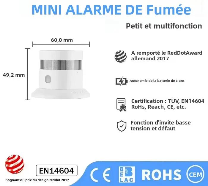 Détecteur de fumée HEIMAN Zigbee pour sécurité future de maison intelligente avec auto-test et alarme sonore puissante pour protection constante