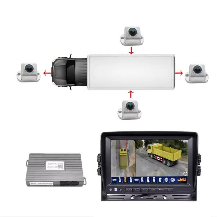 Système de caméra panoramique 360° AI de 7 pouces avec vue aérienne 4 canaux pour camion