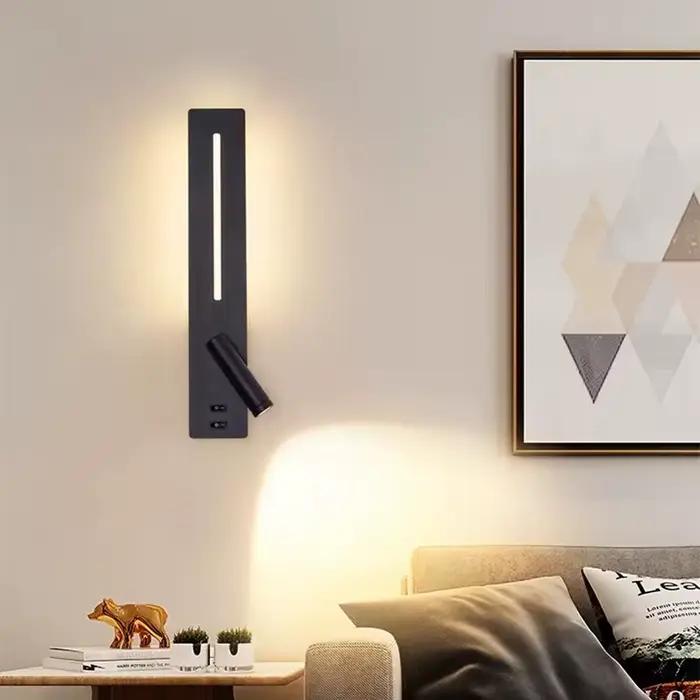 Applique murale LED Ramalho avec chargeur USB pour téléphone portable, luminaire décoratif moderne pour salon, chambre à coucher ou lecture