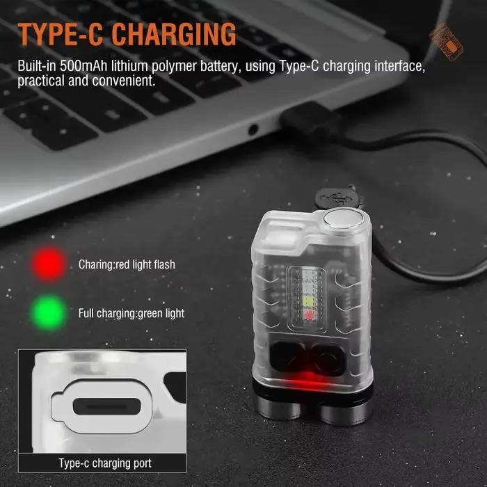 Mini porte-clés Portable lampe de poche LED TYPE C Rechargeable Camping randonnée lanterne haute pui