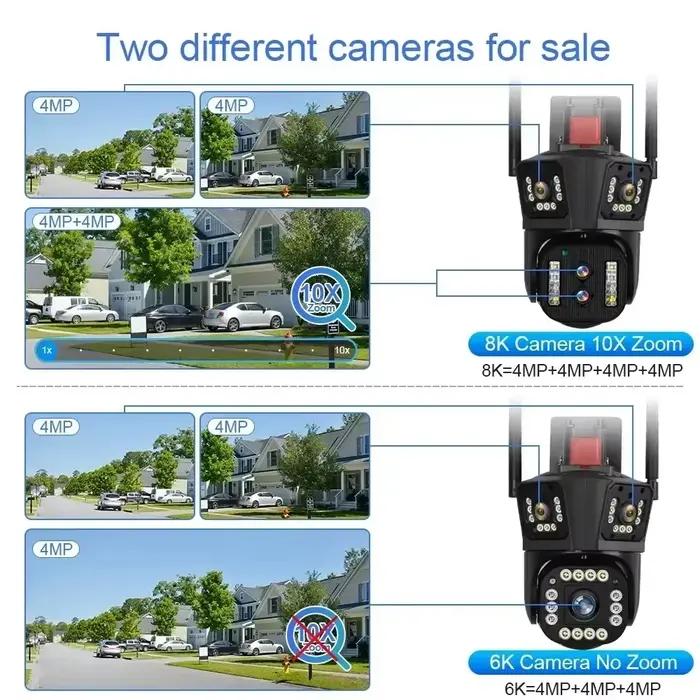 Caméra IP WiFi Extérieure 16MP 8K HD 10X Zoom Optique Suivi Automatique PTZ Quatre Objectifs Trois Ecrans Caméra Sécurité Étanche Pour Usage Intérieur et Extérieur Occasions Spéciales