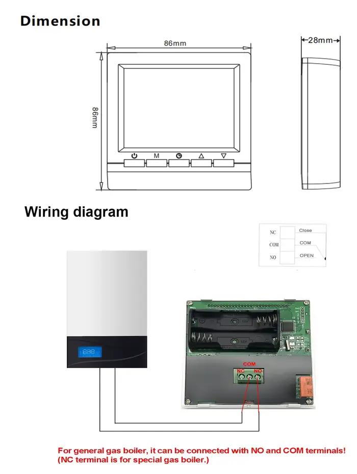 Thermostat de chambre programmable avec batterie pour contrôle de la température de chauffage à gaz, installation murale, fonction antigel, sécurité enfant, programmation hebdomadaire, sans Wi-Fi, pour usage domestique